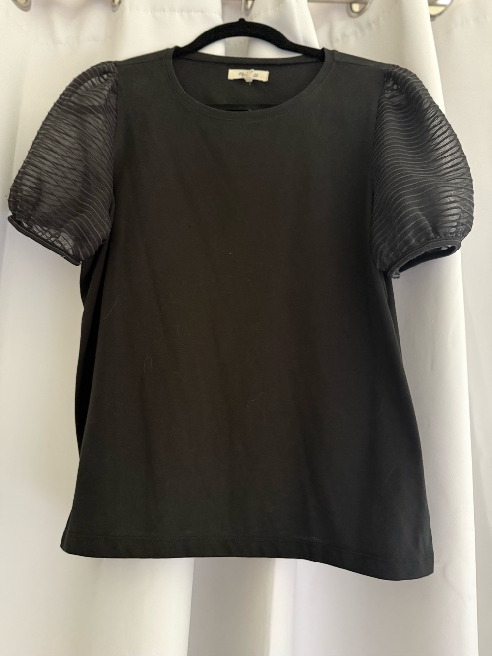 Madewell Black Short Sleeve Tee with Pleated Puff Sleeves